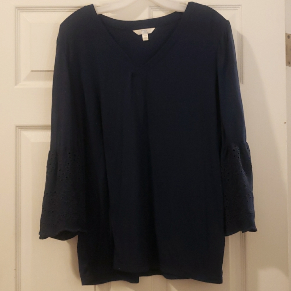 Navy Blue Trumpet 3/4 Sleeve Blouse